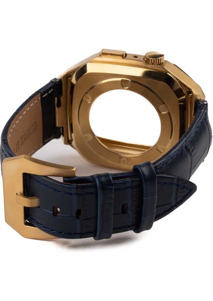 Apple Watch 7 Metal Çerçeveli ve Tokalı Deri Kordon Kayış KRD-67 45mm Altın - Beyaz fiyatları