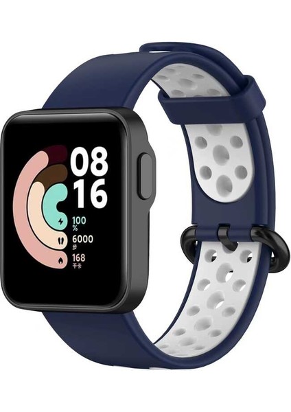 Xiaomi Redmi Watch 2 Lite Kordon Kayış Spor Delikli Esnek Silikon KRD-02 Mavi - Beyaz