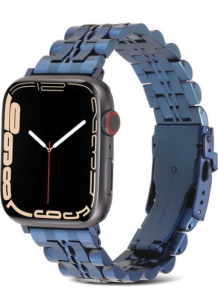 Apple Watch Seri 6/SE/5/4 Şeritli Bakla Tasarımlı Metal Kordon KRD-54 40mm Lacivert