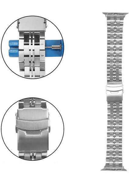 Apple Watch Seri 6/SE/5/4 Şeritli Bakla Tasarımlı Metal Kordon KRD-54 40mm Lacivert fırsatları