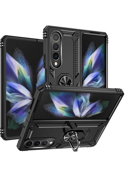 Samsung Galaxy Z Fold 4 Uyumlu Kılıf Çift Katmanlı Yüzüklü Manyetik Vega Kapak Siyah