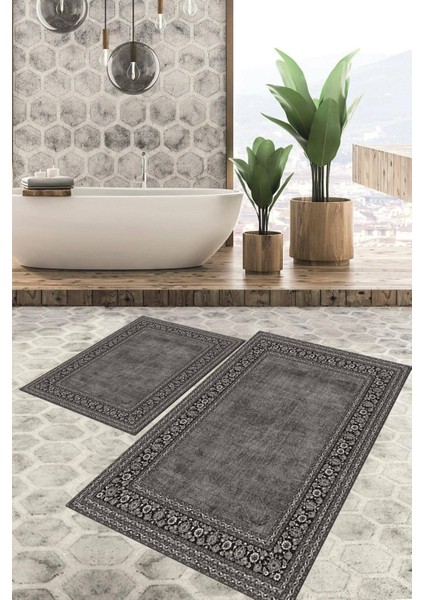 Dijital Baskılı Kaymaz Tabanlı Yıkanabilir 2'li Set Banya Halısı Klozet Takımı Paspas VHKZ-HT-127
