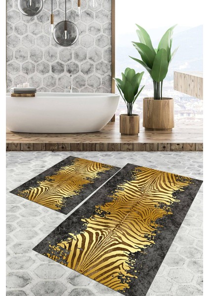 Dijital Baskılı Kaymaz Tabanlı Yıkanabilir 2'li Set Banya Halısı Klozet Takımı Paspas VHKZ-HT-1116