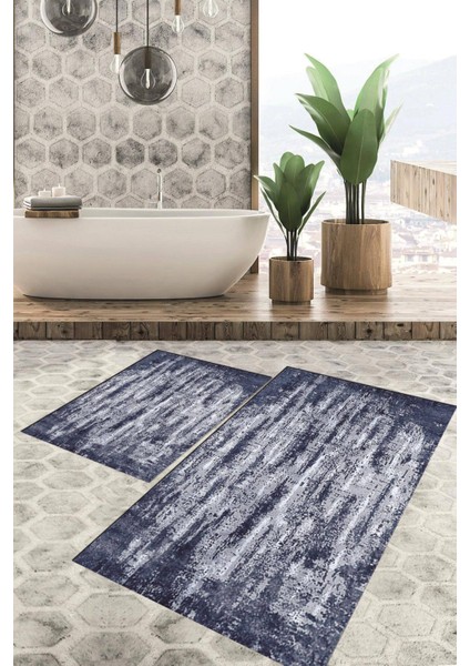 Dijital Baskılı Kaymaz Tabanlı Yıkanabilir 2'li Set Banya Halısı Klozet Takımı Paspas VHKZ-HT-467