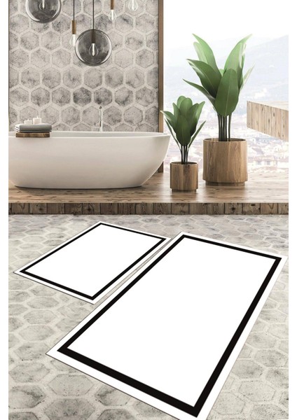 Dijital Baskılı Kaymaz Tabanlı Yıkanabilir 2'li Set Banya Halısı Klozet Takımı Paspas VHKZ-HT-830