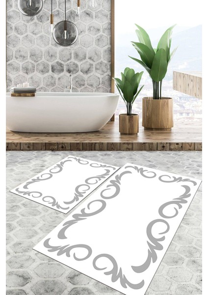 Dijital Baskılı Kaymaz Tabanlı Yıkanabilir 2'li Set Banya Halısı Klozet Takımı Paspas VHKZ-HT-867