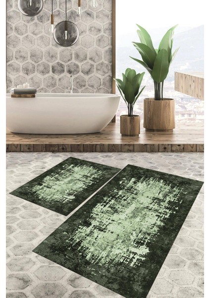 Dijital Baskılı Kaymaz Tabanlı Yıkanabilir 2'li Set Banya Halısı Klozet Takımı Paspas VHKZ-HT-499