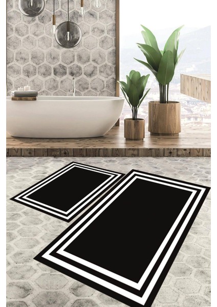 Dijital Baskılı Kaymaz Tabanlı Yıkanabilir 2'li Set Banya Halısı Klozet Takımı Paspas VHKZ-HT-531