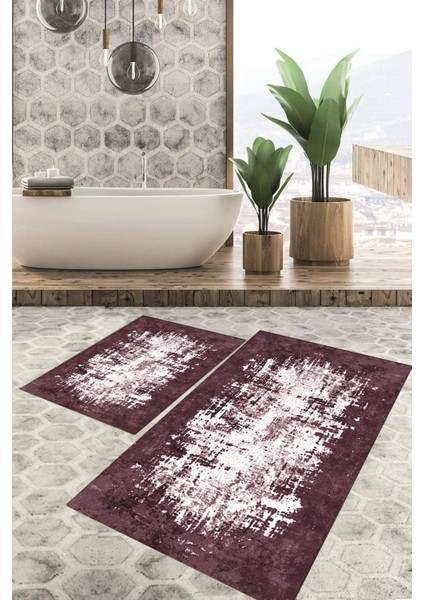 Dijital Baskılı Kaymaz Tabanlı Yıkanabilir 2'li Set Banya Halısı Klozet Takımı Paspas VHKZ-HT-502