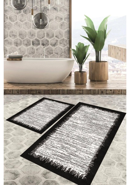 Dijital Baskılı Kaymaz Tabanlı Yıkanabilir 2'li Set Banya Halısı Klozet Takımı Paspas VHKZ-HT-511