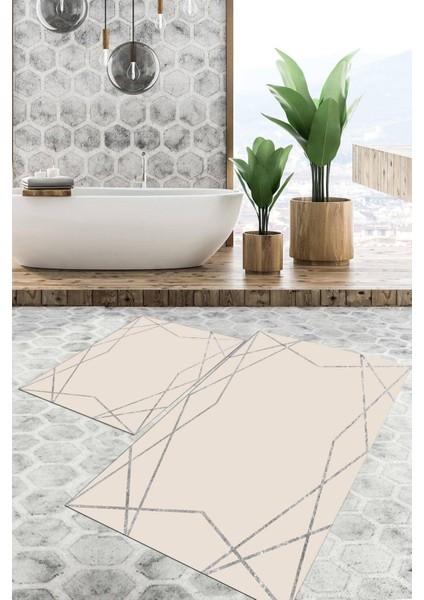 Dijital Baskılı Kaymaz Tabanlı Yıkanabilir 2'li Set Banya Halısı Klozet Takımı Paspas VHKZ-SD-481