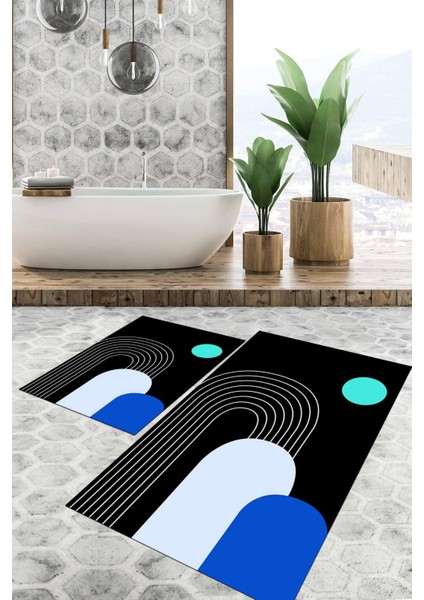 Dijital Baskılı Kaymaz Tabanlı Yıkanabilir 2'li Set Banya Halısı Klozet Takımı Paspas VHKZ-SD-935