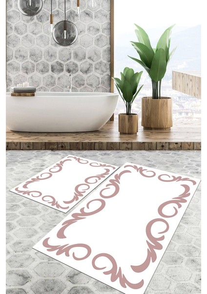 Dijital Baskılı Kaymaz Tabanlı Yıkanabilir 2'li Set Banya Halısı Klozet Takımı Paspas VHKZ-HT-871