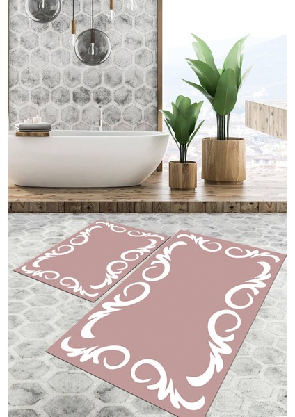 Dijital Baskılı Kaymaz Tabanlı Yıkanabilir 2'li Set Banya Halısı Klozet Takımı Paspas VHKZ-HT-872