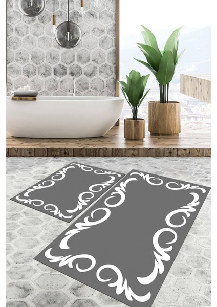 Dijital Baskılı Kaymaz Tabanlı Yıkanabilir 2'li Set Banya Halısı Klozet Takımı Paspas VHKZ-HT-875