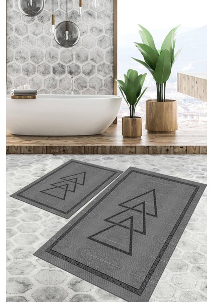 Dijital Baskılı Kaymaz Tabanlı Yıkanabilir 2'li Set Banya Halısı Klozet Takımı Paspas VHKZ-SD-1063