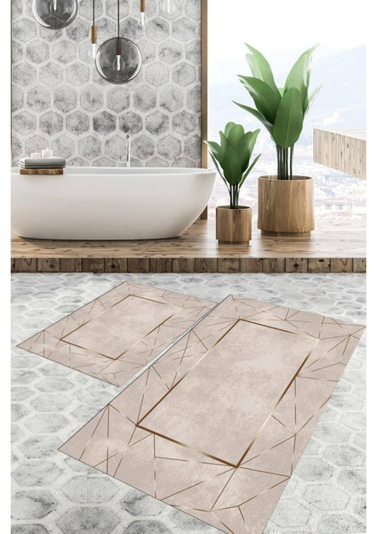 Dijital Baskılı Kaymaz Tabanlı Yıkanabilir 2'li Set Banya Halısı Klozet Takımı Paspas VHKZ-SD-532