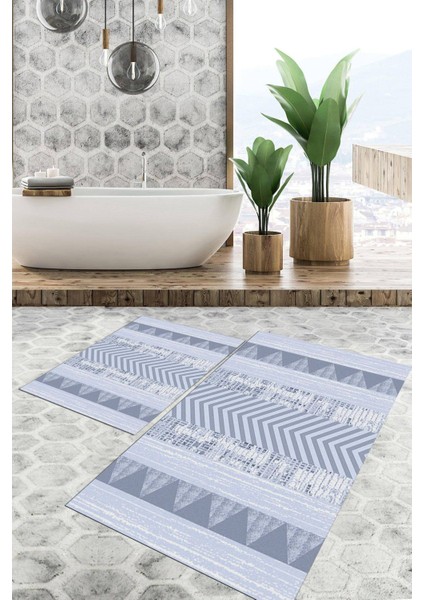 Dijital Baskılı Kaymaz Tabanlı Yıkanabilir 2'li Set Banya Halısı Klozet Takımı Paspas VHKZ-SD-851