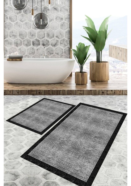 Dijital Baskılı Kaymaz Tabanlı Yıkanabilir 2'li Set Banya Halısı Klozet Takımı Paspas VHKZ-SD-873