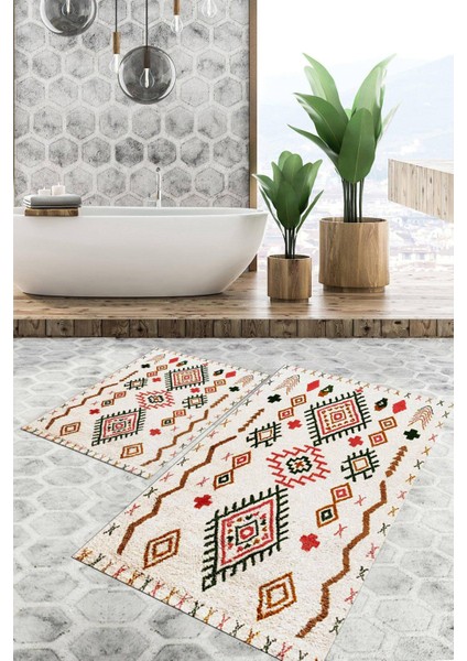 Dijital Baskılı Kaymaz Tabanlı Yıkanabilir 2'li Set Banya Halısı Klozet Takımı Paspas VHKZ-SD-954