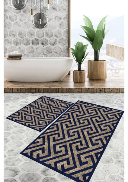 Dijital Baskılı Kaymaz Tabanlı Yıkanabilir 2'li Set Banya Halısı Klozet Takımı Paspas VHKZ-SD-900