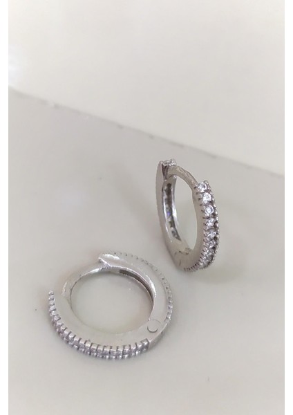 Gümüş 8 mm Ince Taşlı Bayan Halka Küpe NZ89D0 fiyatları