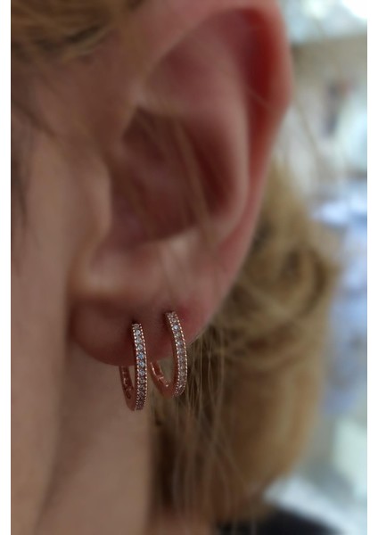 Gümüş 1,1 cm Ince Taşlı Bayan Halka Küpe NZ523T81