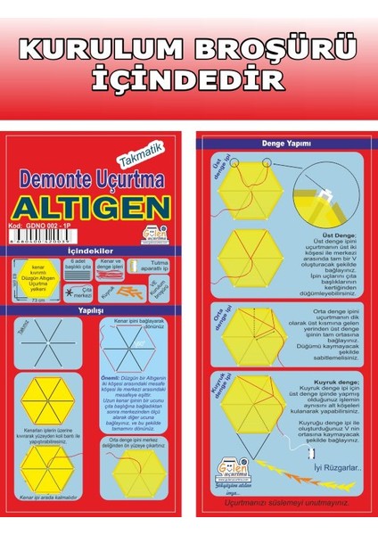 / D-Monte Naylon Altıgen Uçurtma Yapım Seti - Plastik Çıtalı (Orta Boy)