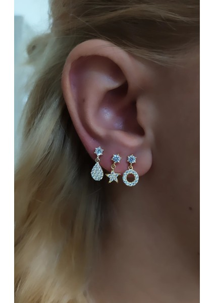 Gümüş 3 Tek Bayan Taşlı Küpe NZ136D2651