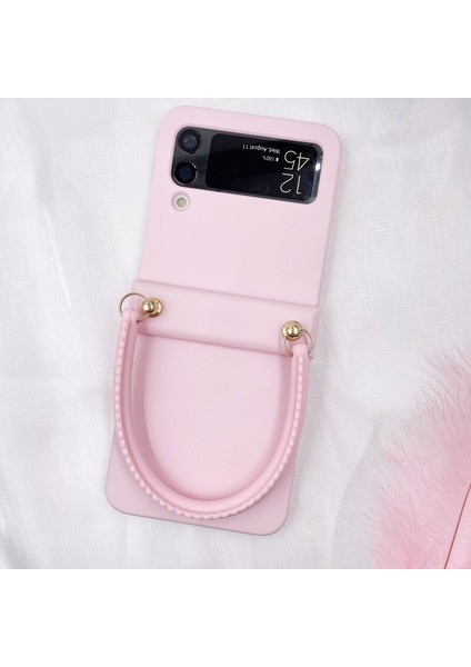Qichenga Samsung Galaxy Z Flip 3 Bilek Bandı Macaron Hard Pc Her Şey Dahil Menteşe Tam Koruma Cep Telefonu Kılıfı (Yurt Dışından)