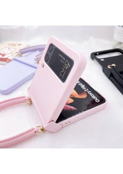 Qichenga Samsung Galaxy Z Flip 3 Bilek Bandı Macaron Hard Pc Her Şey Dahil Menteşe Tam Koruma Cep Telefonu Kılıfı (Yurt Dışından) modelleri