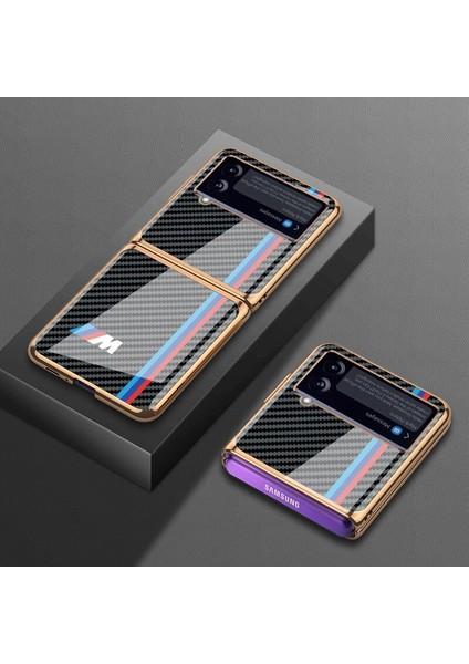 Qichenga Samsung Galaxy Z Flip 4 Karbon Fiber Ekleme Kaplama Temperli Cam Koruma Cep Telefonu Kılıfı Kapağı (Yurt Dışından)