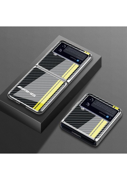 Qichenga Samsung Galaxy Z Flip 4 Karbon Fiber Ekleme Kaplama Temperli Cam Koruma Cep Telefonu Kılıfı Kapağı (Yurt Dışından)