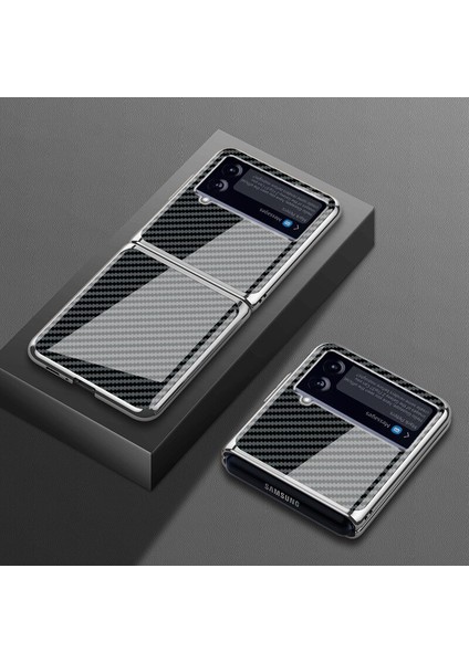 Qichenga Samsung Galaxy Z Flip 4 Karbon Fiber Ekleme Kaplama Temperli Cam Koruma Cep Telefonu Kılıfı Kapağı (Yurt Dışından)