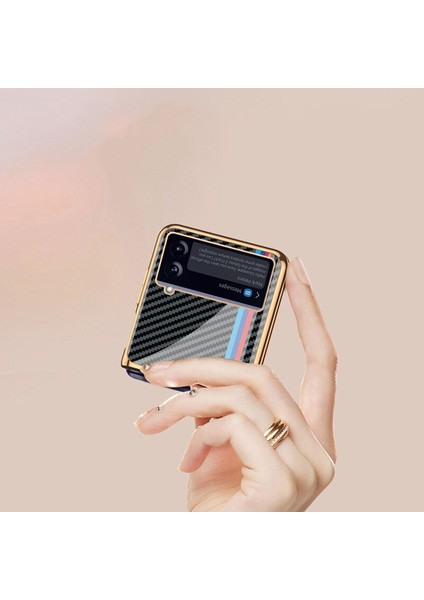Qichenga Samsung Galaxy Z Flip 3 Karbon Fiber Ekleme Kaplama Temperli Cam Koruma Cep Telefonu Kılıfı Kapağı (Yurt Dışından) modelleri