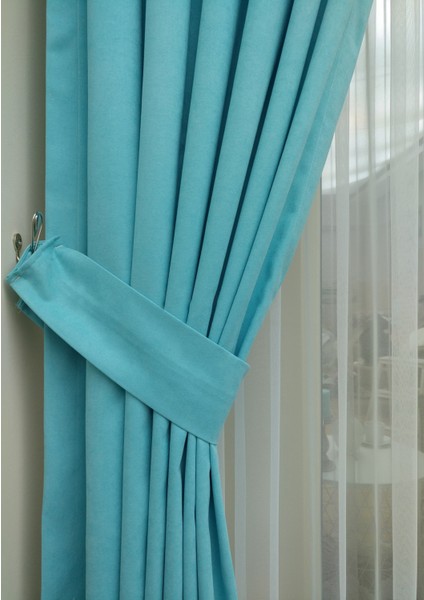 Taç Turkuaz Petek Kadife Dokulu Fon Perde, 1/3 Sık Pile, 550 x 260 cm fiyatları