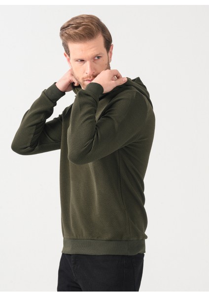 Fabrika Comfort Kapüşon Yaka Düz Haki Erkek Sweat Shirt cm Swt 4