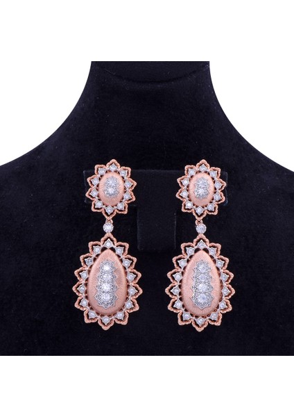 Taşlı Rose Gold Sallantılı Gümüş Küpe fiyatları