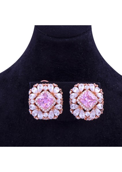 Pembe Taşlı Rose Gold Gümüş Küpe fiyatları