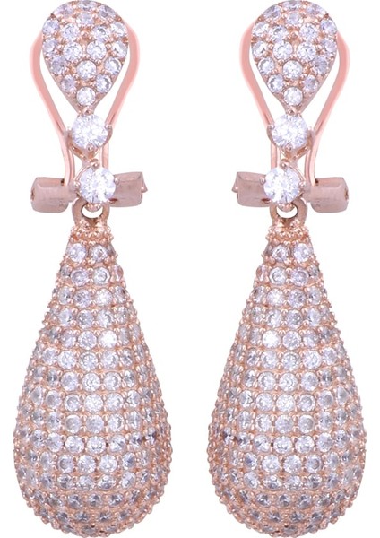 Rose Gold Taşlı Sallantılı Küpe