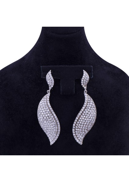 Yaprak Model Gümüş Taşlı Sallantılı Küpe