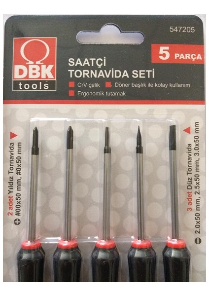 Saatçi Tornavida Seti Dbk 5 Parça Yıldız Düz Tornavida Seti