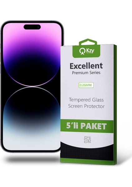Apple iPhone 14 Pro Max Temperli Ekran Koruyucu Kırılmaz Cam Ekonomik 5'li Paket