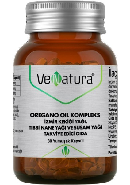 Oregano Oil Kompleks Izmir Kekiği, Tıbbi Nane Yağı ve Susam Yağı Yağı 30 Kapsül