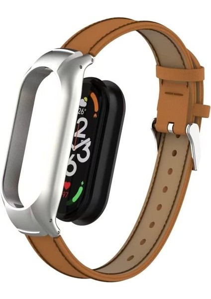 Xiaomi Mi Band 7 Deri Dikişli Kordon Kayış KRD-68 Kahverengi
