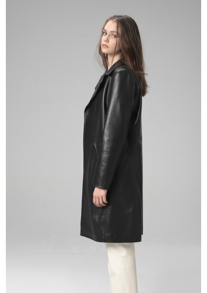 WM033 Gerçek Deri Kadın Trençkot