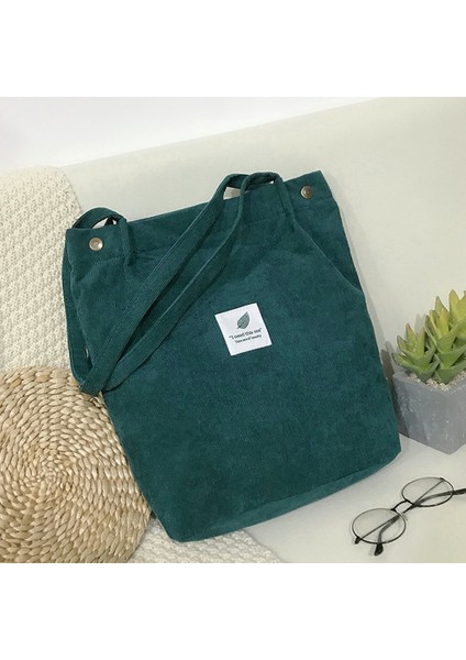 Düğmeli Bez Kadife Omuz Çantası - Yeşil (Yurt Dışından)