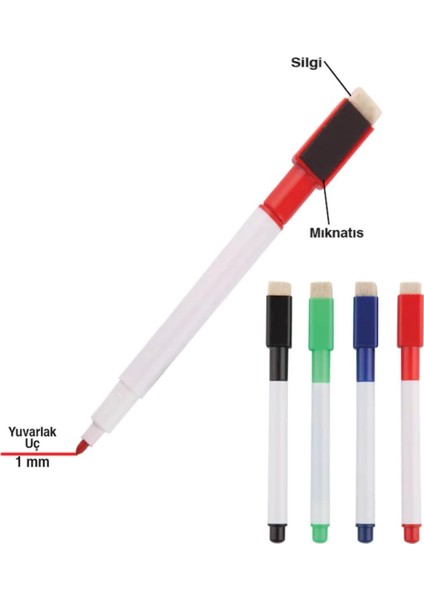 Akıllı Mini Tahta Kalemi Silgili ve Mıknatıslı 12'li