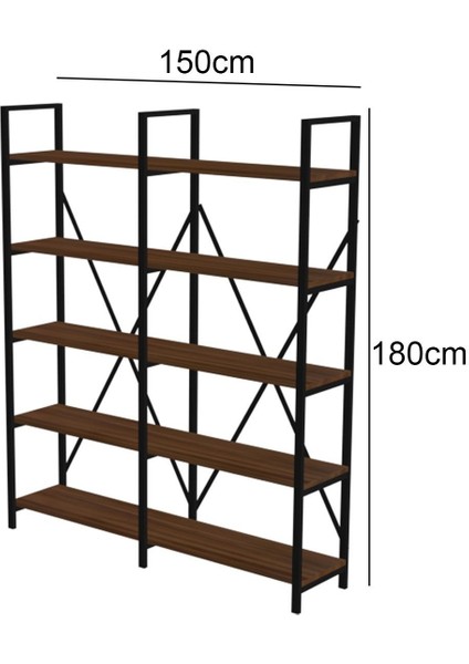 Dekormila Geniş Raflı Metal Kitaplık Ceviz