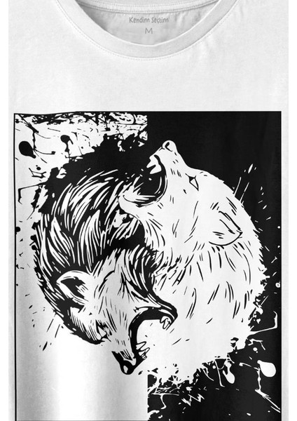 Siyah Beyaz Ying Yang Iyilik Kötülük Asil Kurt Bozkurt Baskılı Tişört Unisex T-Shirt fiyatları